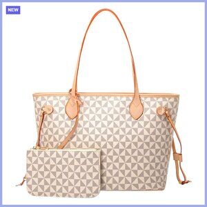 Leather Satchel with Top Handle and Wallet, 5 Pockets